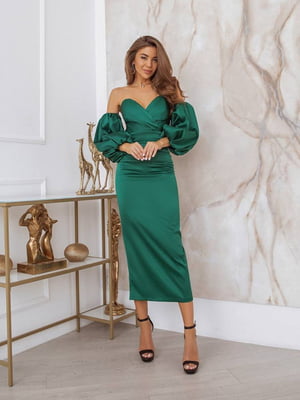 Сукня зелена атласна | 6506398