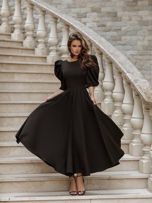 Сукня-міді чорна з відкритою спинкою | 6506417