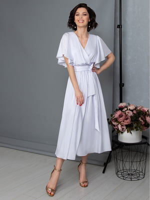 Шелковое вечернее белое платье-миди | 6506422