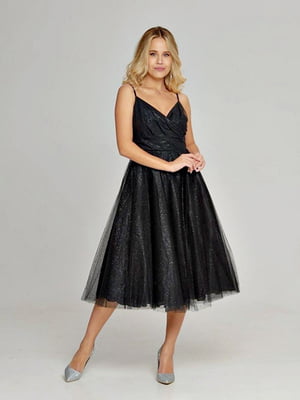 Сукня чорна з відкритою спиною та знімним рукавом | 6506459