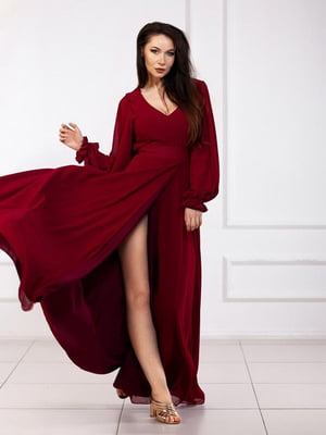 Вечірня шифонова сукня бордового кольору | 6506496
