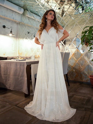 Вечернее блестящее белое платье в пол | 6506503