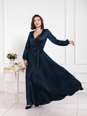 Вечірня сукня темно-синя шовкова | 6506512