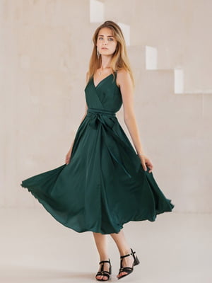 Сукня-міді зелена з італійського шовку | 6506561