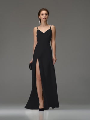Сукня-максі чорна з розрізом збоку | 6506579