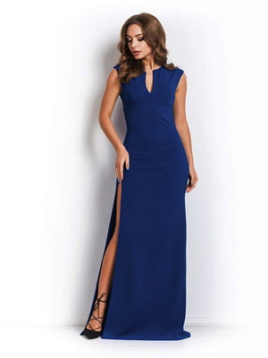 Платье синее с глубоким боковым разрезом | 6506609