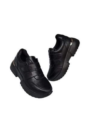 Кроссовки черные на липучках кожаные | 6504122