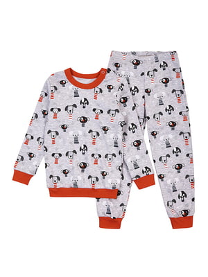 Пижама серо-красная с собаками: свитшот и брюки | 6514167