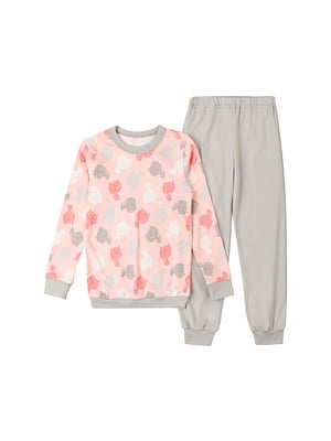 Пижама серо-розовая с котами: свитшот и брюки | 6514179