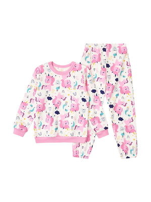 Пижама молочного цвета с единорогами: свитшот и брюки | 6514241