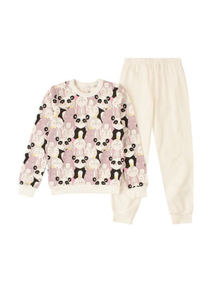 Пижама молочного цвета: свитшот и брюки с принтом звери | 6514242