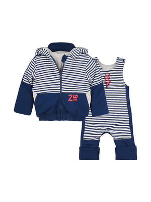 Комплект сіро-синій у смужку: куртка та напівкомбінезон | 6514275