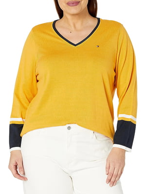 Пуловер жовтий з контрастними вставками | 6514833