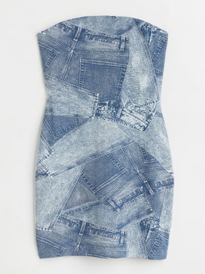 Платье синее с принтом под джинс | 6518918
