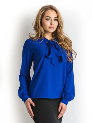 Блуза синя з бантом | 6520682