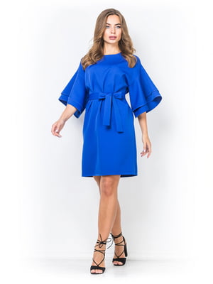 Сукня-футляр із пояском синя | 6520826