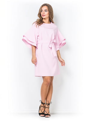 Платье-футляр с пояском розовое | 6520827