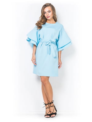 Сукня-футляр із пояском блакитна | 6520828