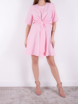 Платье А-силуэта с пояском розовое | 6520840