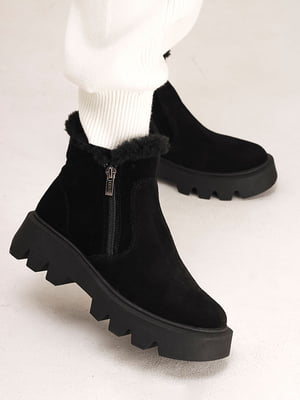 Замшевые черные ботинки с двумя молниями | 6524387