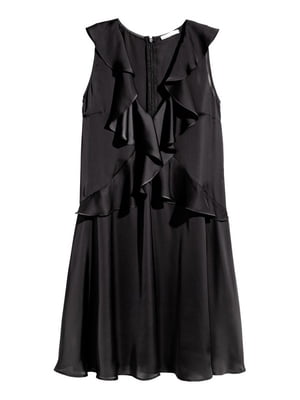 Платье атласное с рюшами черное | 6525110