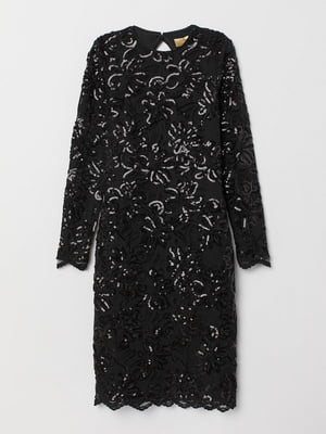 Платье кружевное с пайетками черное | 6525128
