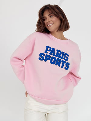 Теплий рожевий світшот на флісі з написом Paris Sports | 6524474