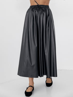 Черная юбка фасона полусолнце из эко кожи | 6524520