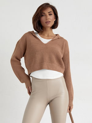Комплект-двойка коричневый с вязаным пуловером и майкой | 6524541