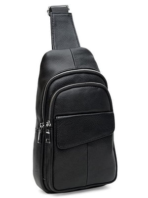 Чорна шкіряна сумка-рюкзак у стриманому стилі | 6528213