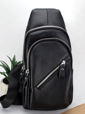 Чорна шкіряна сумка-рюкзак у стриманому стилі | 6528236