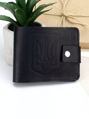 Черное кожаное портмоне с тиснением герб Украины | 6528247