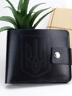 Черное кожаное портмоне с тиснением герб Украины | 6528248