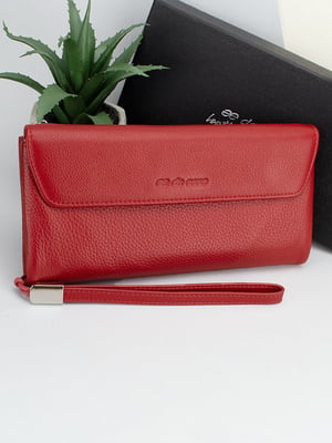 Червоний шкіряний гаманець-клатч із ручкою-петлею | 6528286
