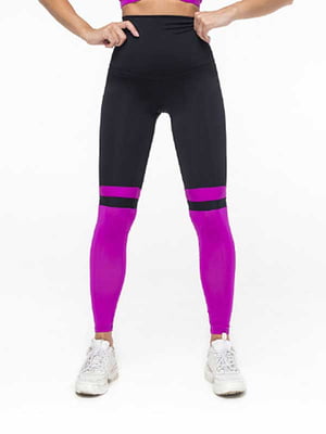 Легінси спортивні чорно-фіолетові | 6528443