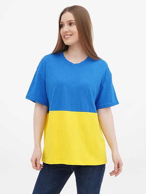 Патріотична футболка в стилі оверсайз синьо-жовта | 6528940