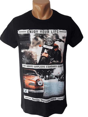 Чорна футболка із зображенням мотоцикла | 6530842
