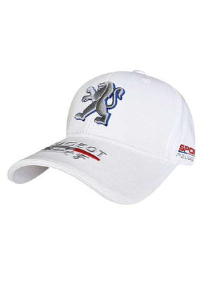 Біла кепка з логотипом авто “Peugeot” | 6531324