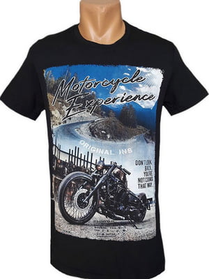 Чорна футболка з принтом мотоцикла | 6532222