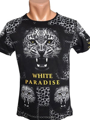 Чорна футболка з малюнком леопарда | 6532288