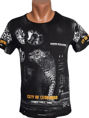 Чорна футболка з принтом леопарда | 6532291