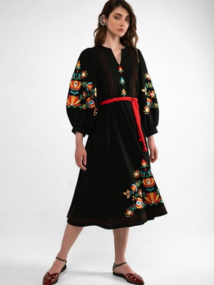 Чорна льняна сукня-вишиванка “Диканька”  | 6547237