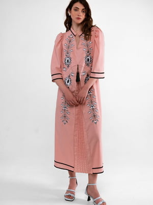 Льняна вишита сукня пудрового кольору “Лозова”  | 6547252