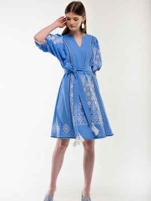Льняна сукня-вишиванка блакитного кольору “Милося” | 6547264