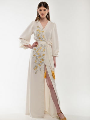 Льняна сукня-вишиванка молочного кольору “Лебідка”, оздоблена Борщівською вишивкою | 6547276