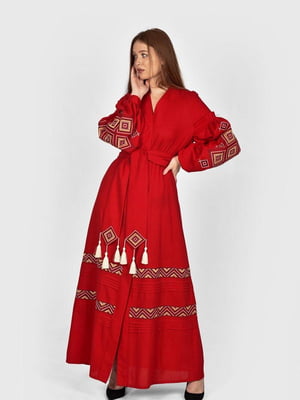 Бордова льняна сукня-вишиванка “Сузір'я” з орнаментом, притаманним вишивці старовинної Волині | 6547300