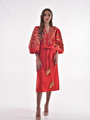 Червона льняна сукня-вишиванка «Знахідка» | 6547317