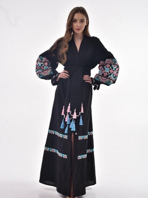 Чорна льняна сукня-вишиванка «Діна» | 6547329