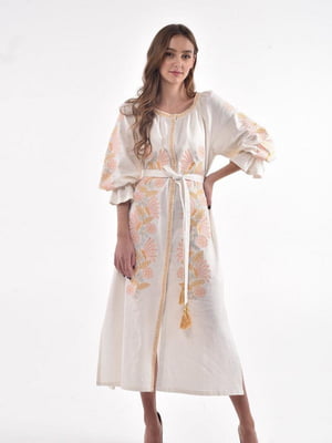 Льняна сукня-вишиванка молочного кольору «Муза» | 6547341