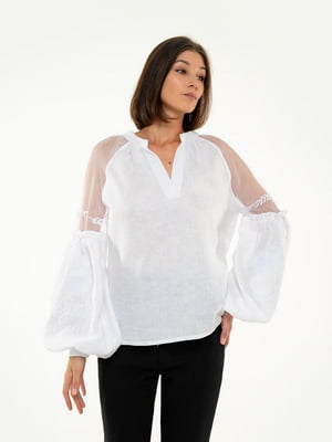 Біла льняна блуза-вишиванка “Марево” | 6547460
